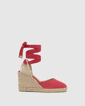 Damen Espadrille-Keilschuh Lena – Bio-Baumwolle, Rot, 9 cm Keilabsatz