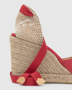 Damen Espadrille-Keilschuh Lena – Bio-Baumwolle, Rot, 9 cm Keilabsatz