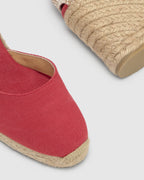 Damen Espadrille-Keilschuh Lena – Bio-Baumwolle, Rot, 9 cm Keilabsatz
