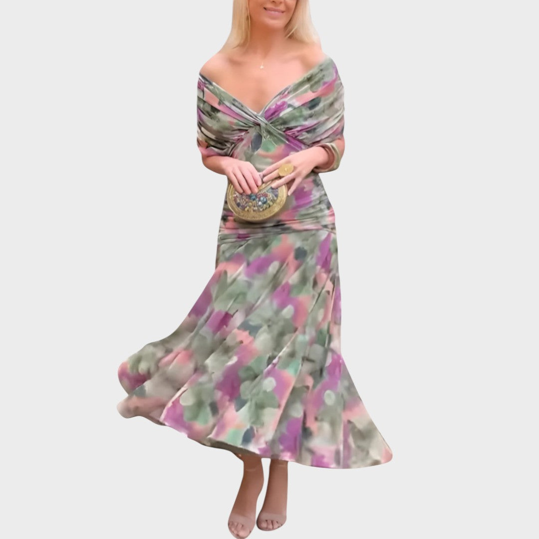 Damen Midi Kleid Lina – V-Ausschnitt florales Muster fließend
