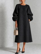 Vestido Midi para Mujer de Chambray Denim con Rosetas 3D