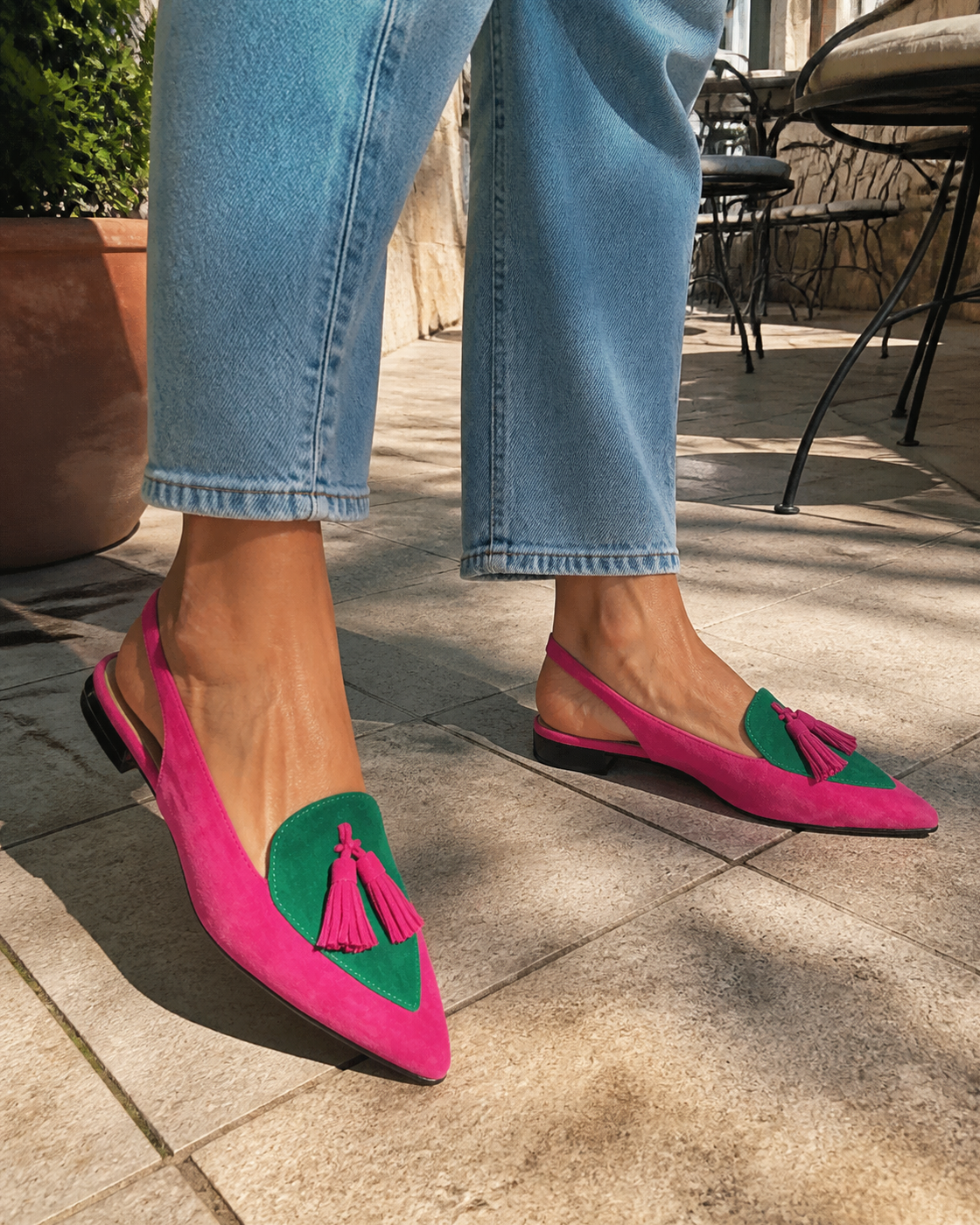 Damen Sandalen Lea – Flach mit Quasten, Wildleder