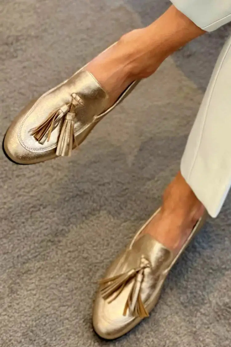 Damen Loafer Greta – Gold metallisch mit Quasten