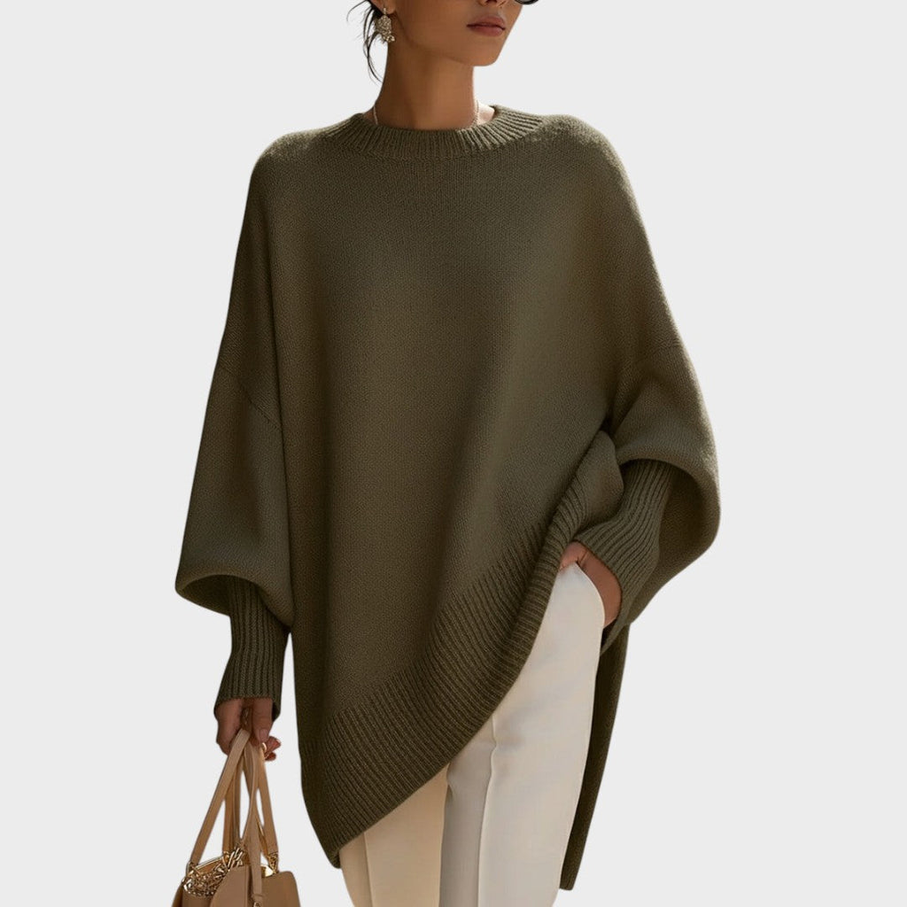 Damen Poncho Sophia – Asymmetrische Schnittform, Oversize Baumwollstrick