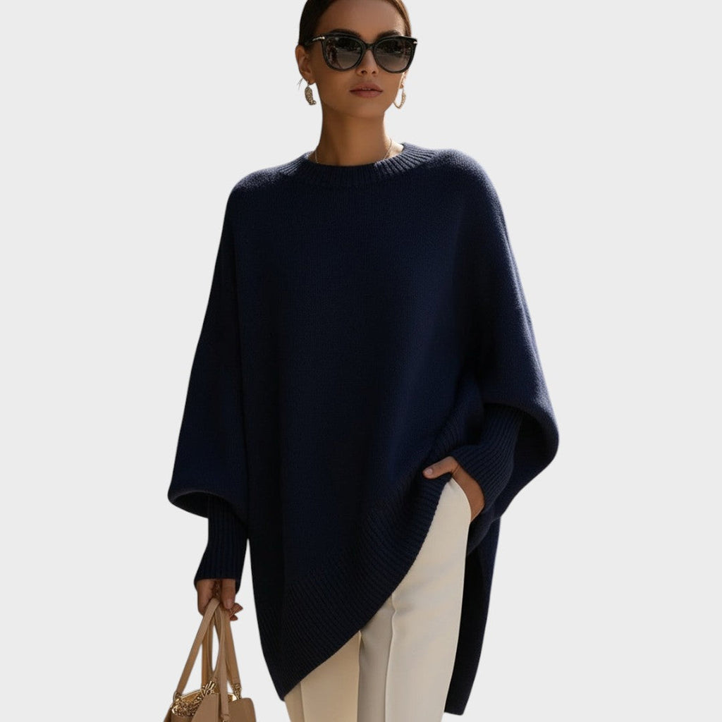 Damen Poncho Sophia – Asymmetrische Schnittform, Oversize Baumwollstrick