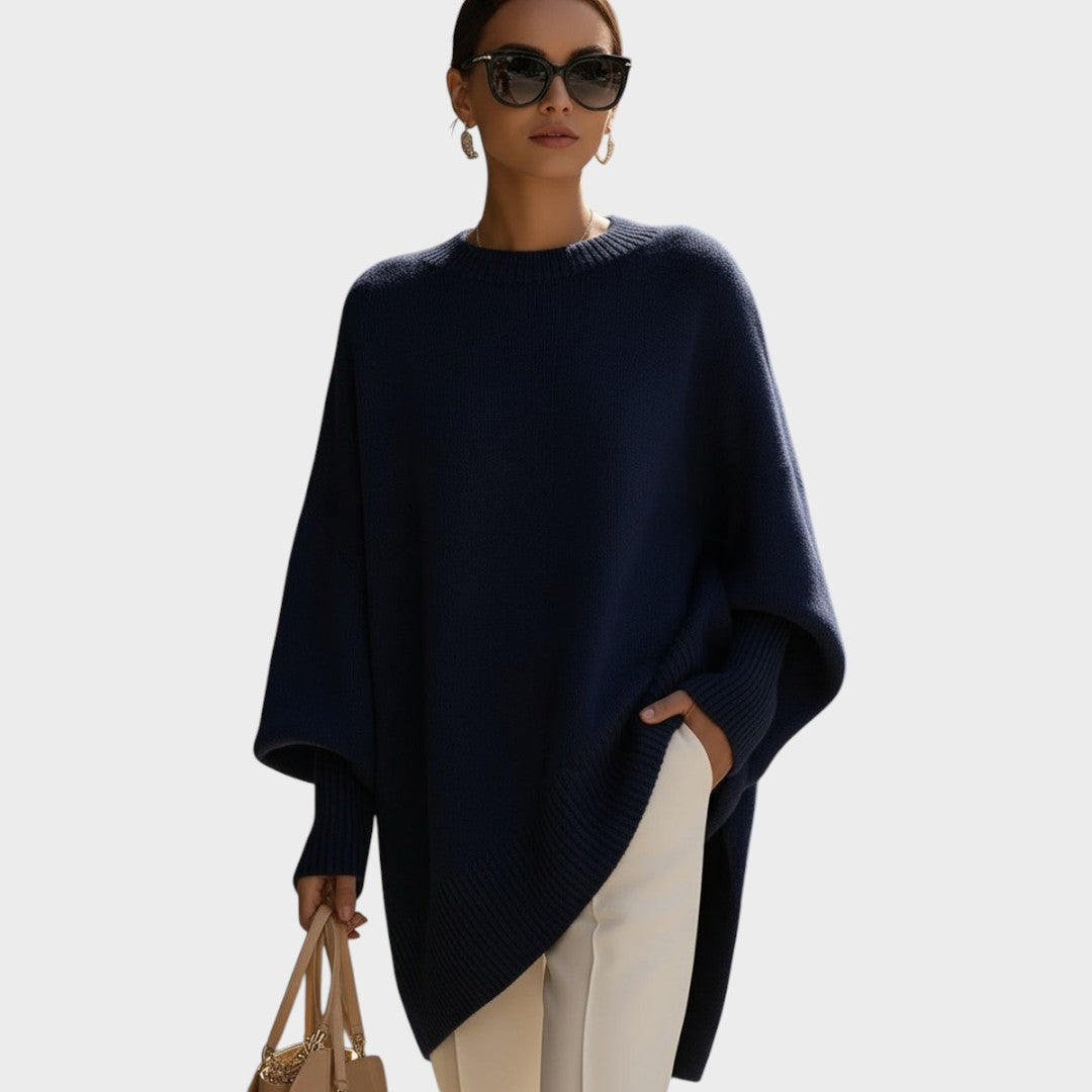Damen Poncho Sophia – Asymmetrische Schnittform, Oversize Baumwollstrick