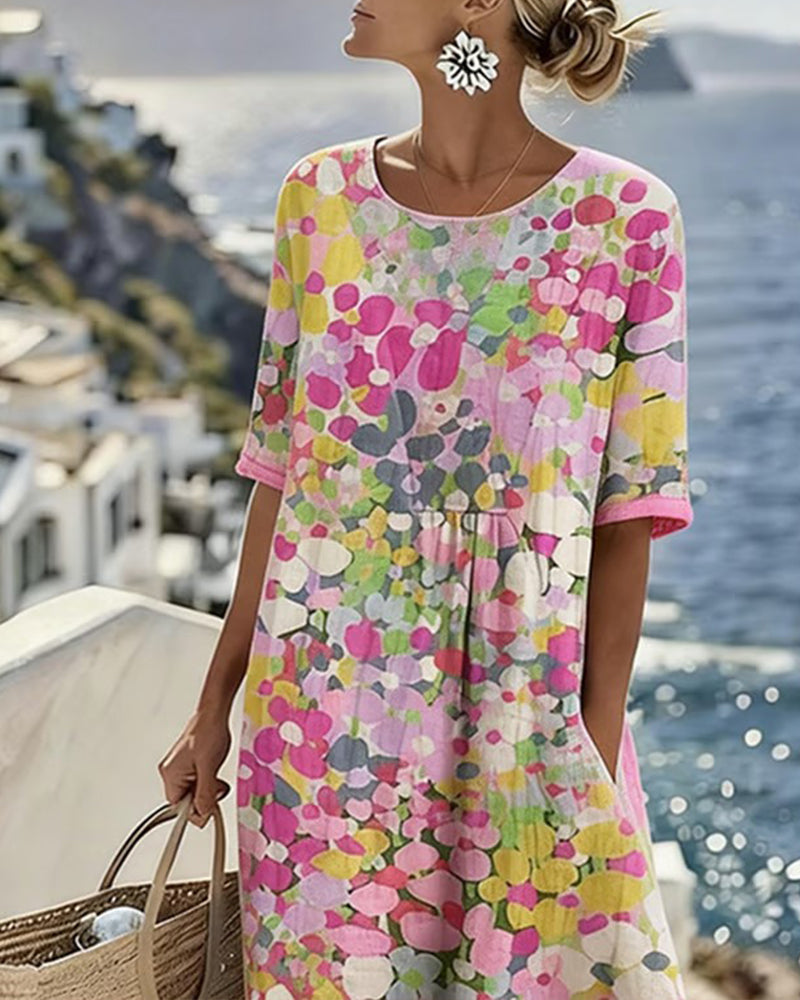 Damenkleid Midi Lina – florales Muster, locker fließender Schnitt