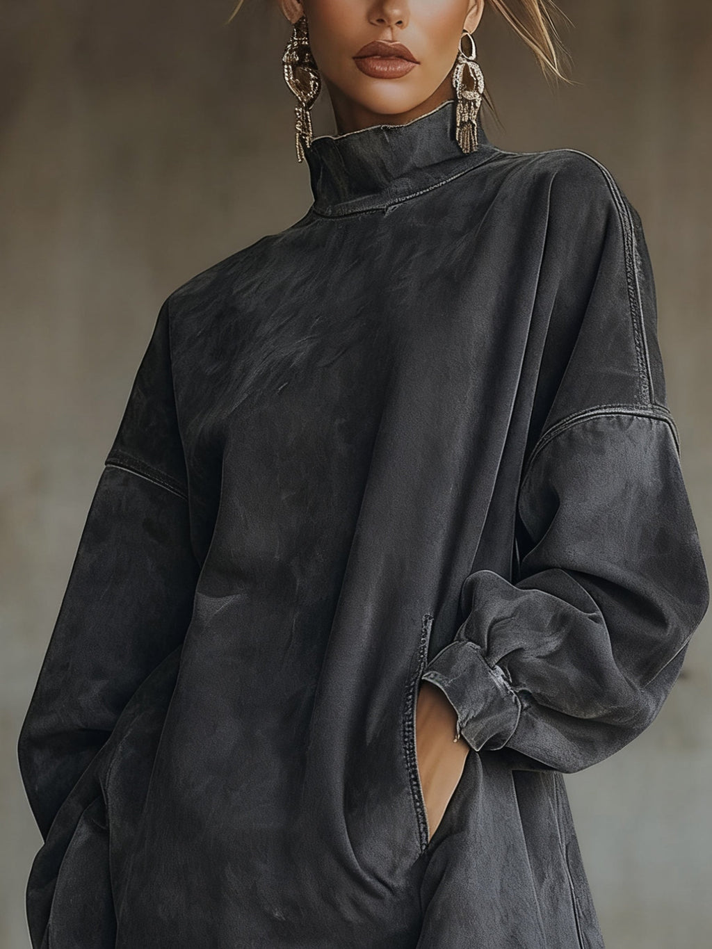 Damen Kleid Nina – Hochkragen, Kunstwildleder, Fransen