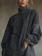 Damen Kleid Nina – Hochkragen, Kunstwildleder, Fransen