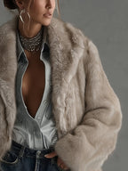 Damen Oversize Mantel Lena – Kunstfell, Taupe, kuschelig