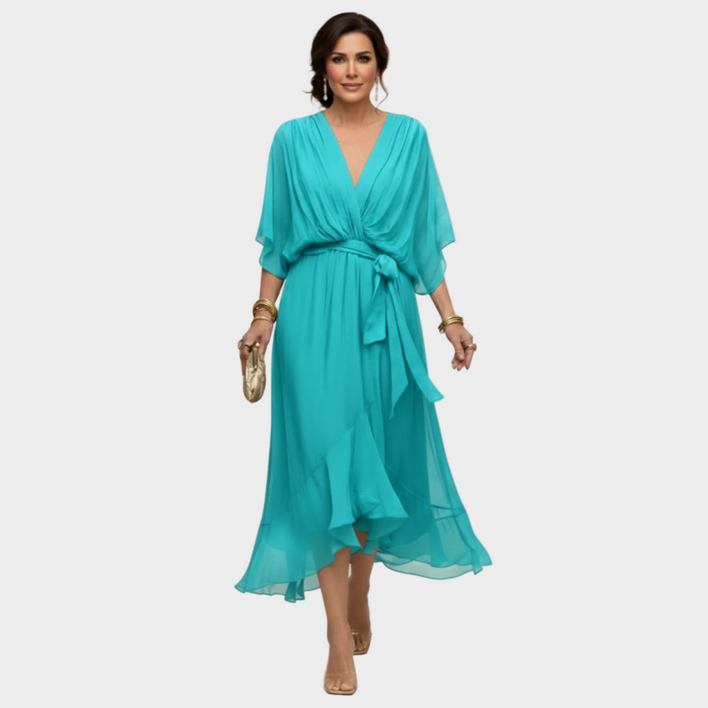 Damen Chiffonkleid Emma – V-Ausschnitt, fließend