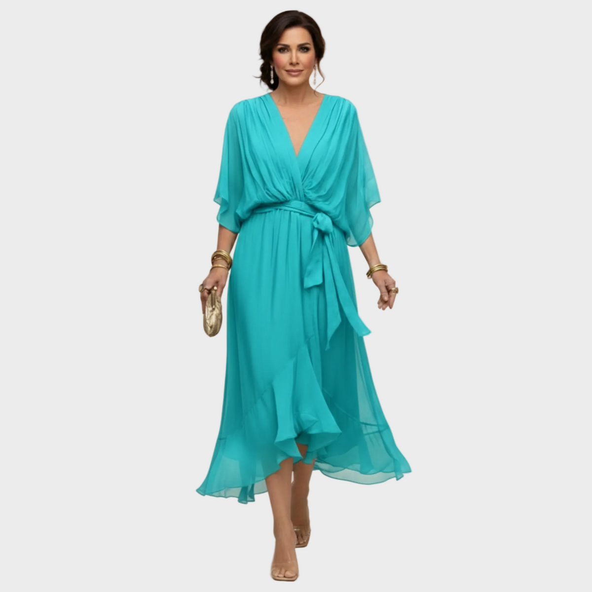 Damen Chiffonkleid Emma – V-Ausschnitt, fließend