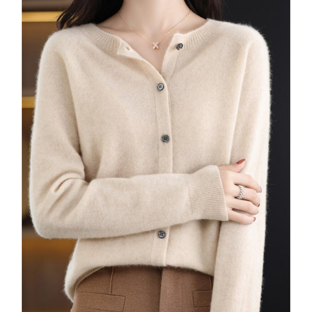 Cárdigan mujer lana merino y cachemira cuello redondo - vista 15
