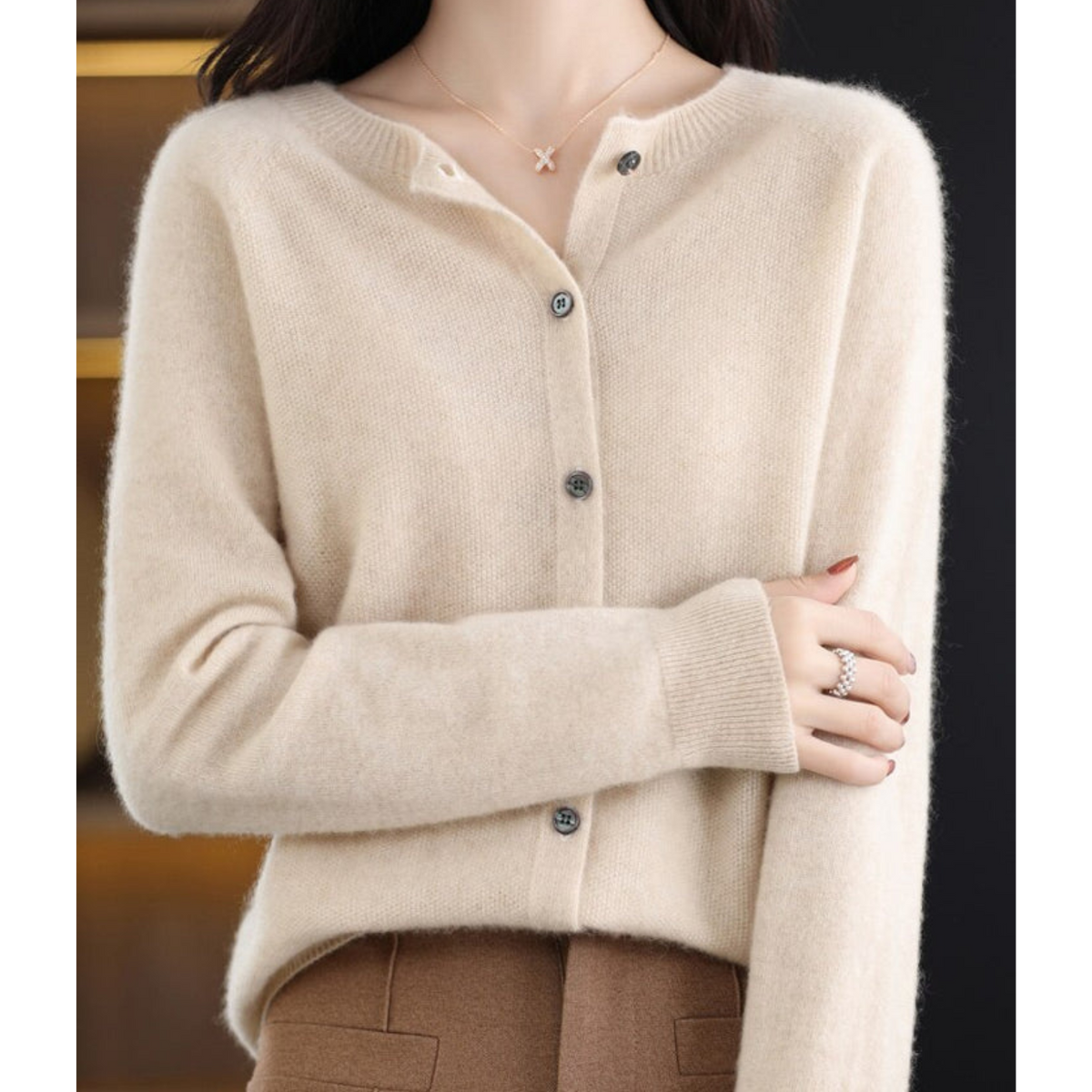 Cárdigan mujer lana merino y cachemira cuello redondo - vista 15