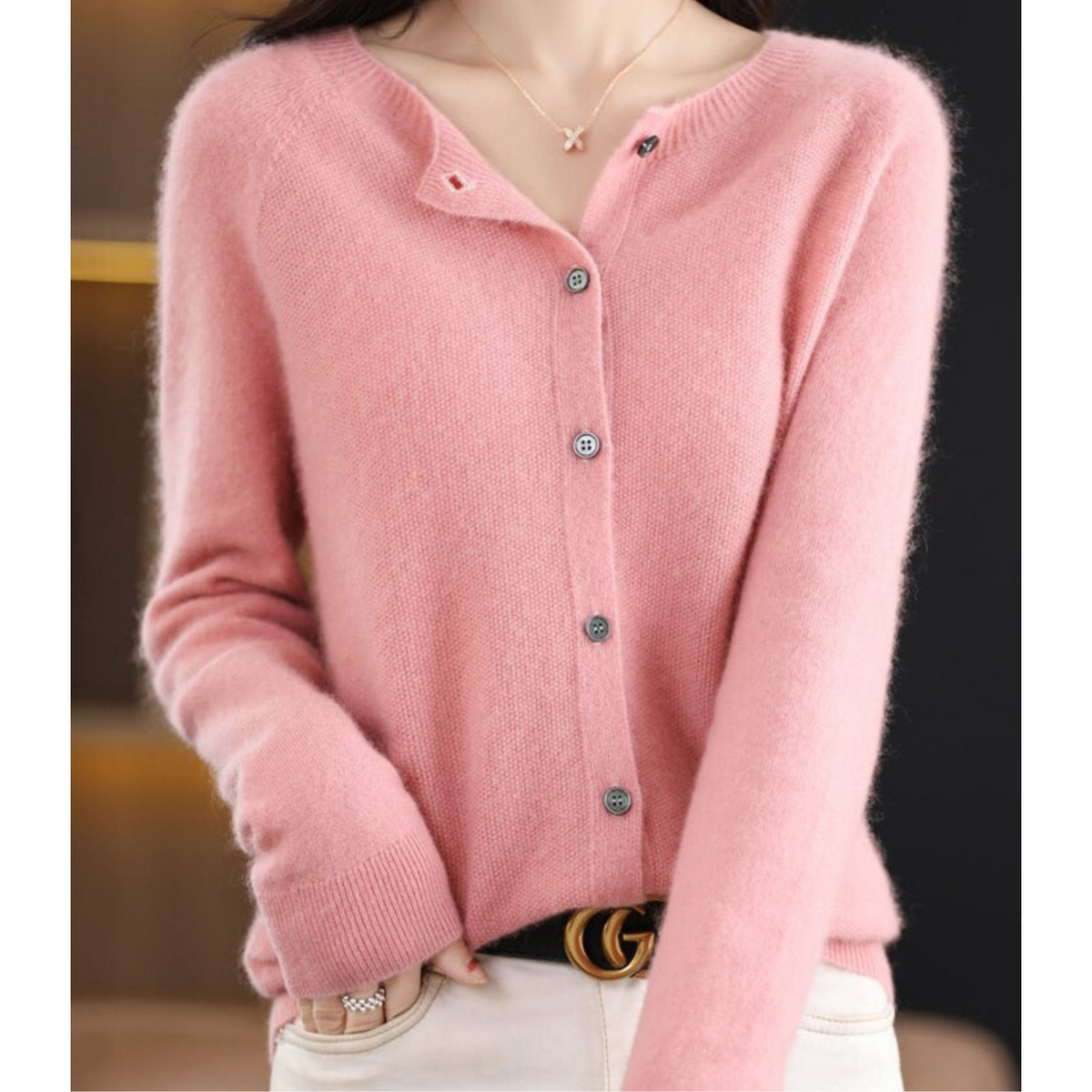 Cárdigan mujer lana merino y cachemira cuello redondo - vista 2