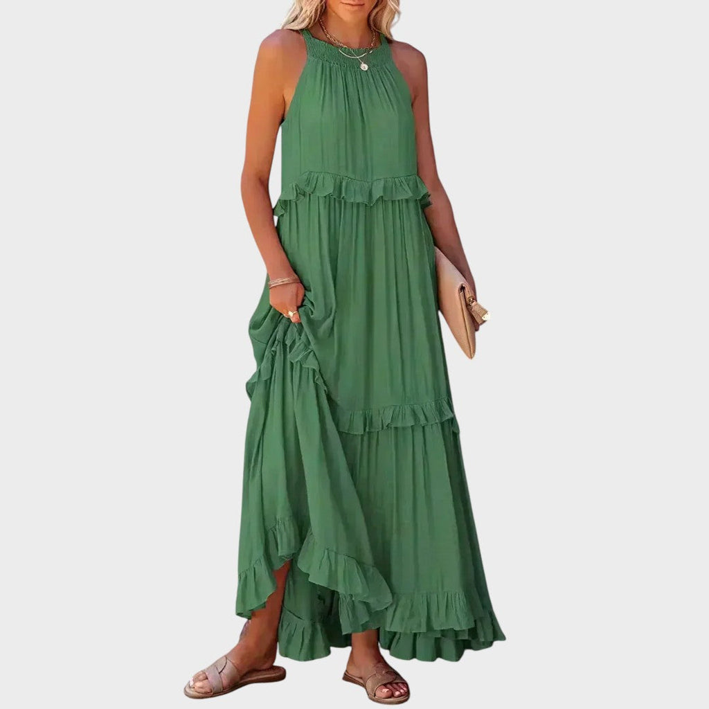 Damen Kleid ohne Ärmel Emma – Volantdetails fließender Schnitt