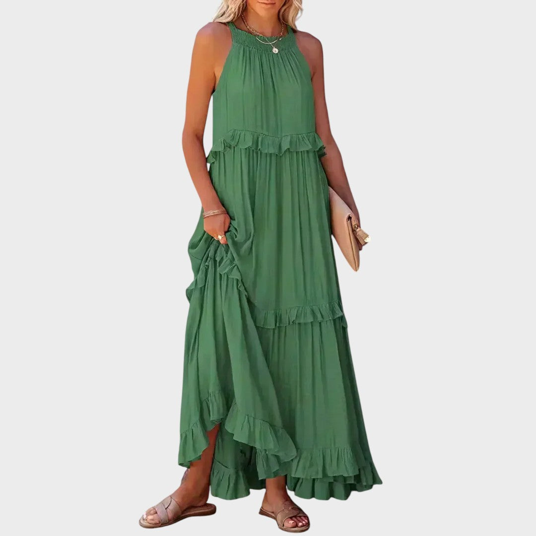 Damen Kleid ohne Ärmel Emma – Volantdetails fließender Schnitt