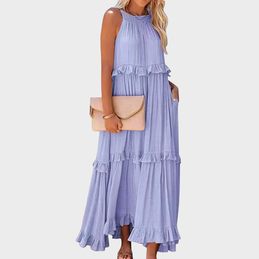 Damen Kleid ohne Ärmel Emma – Volantdetails fließender Schnitt