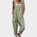 Damen Jumpsuit Elena – Salbeigrün mit Wildblumenmuster