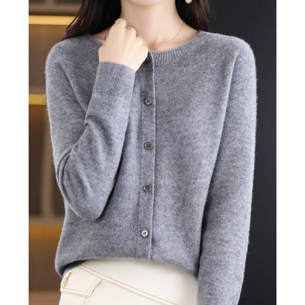 Cárdigan mujer lana merino y cachemira cuello redondo - vista 7