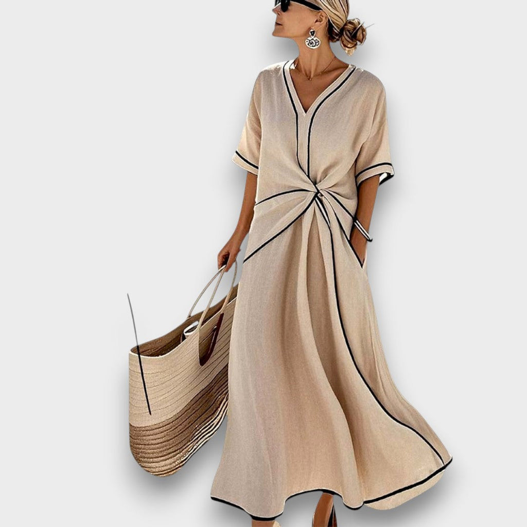 Damenkleid Lena – Sommerkleid Leinen mit V-Ausschnitt