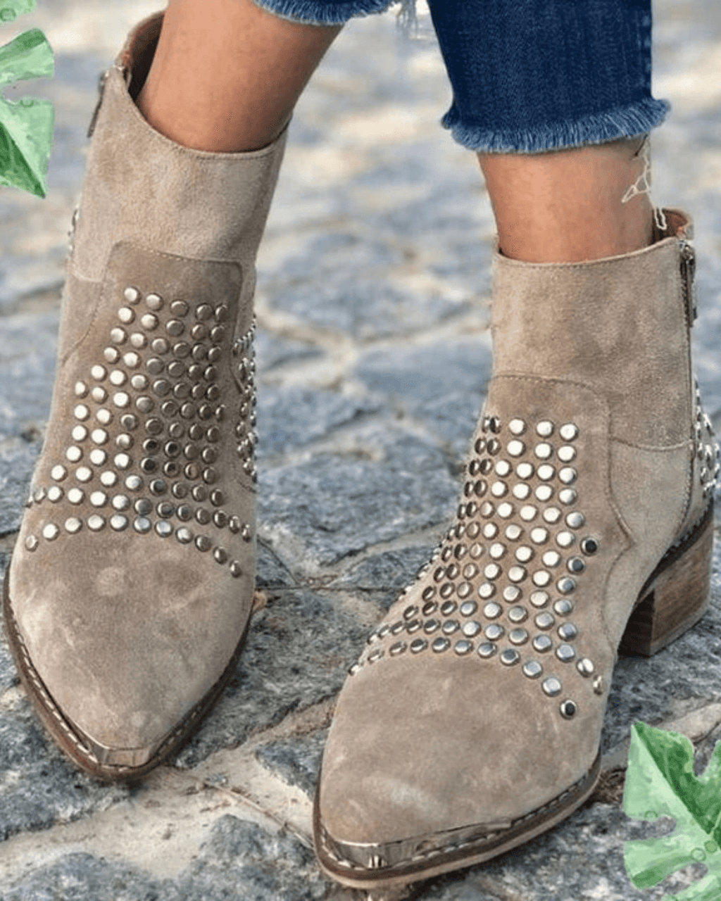 Damen Stiefel Lina – Velours, Nieten, breiter Absatz