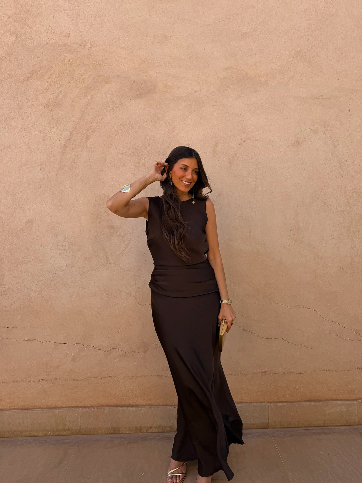 Damen Maxikleid Sophia – Braun, elegant, fließend