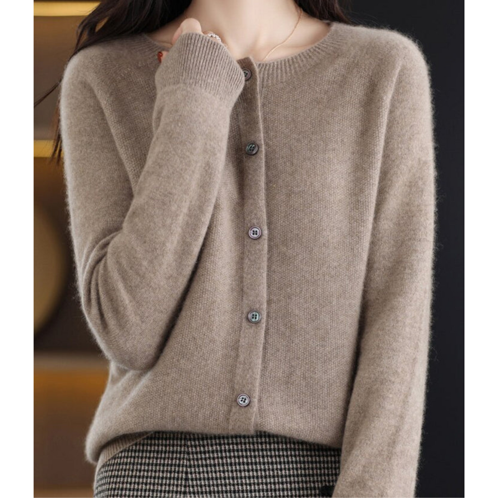 Cárdigan mujer lana merino y cachemira cuello redondo - vista 10