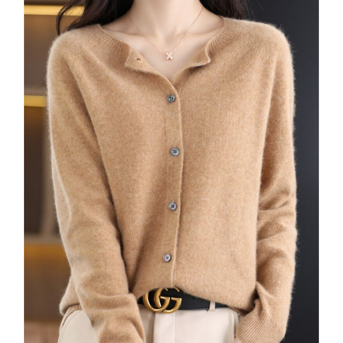 Cárdigan mujer lana merino y cachemira cuello redondo - vista 11