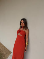 Damen Kleid Lena – Floral, Terracotta, Boho mit Tuch