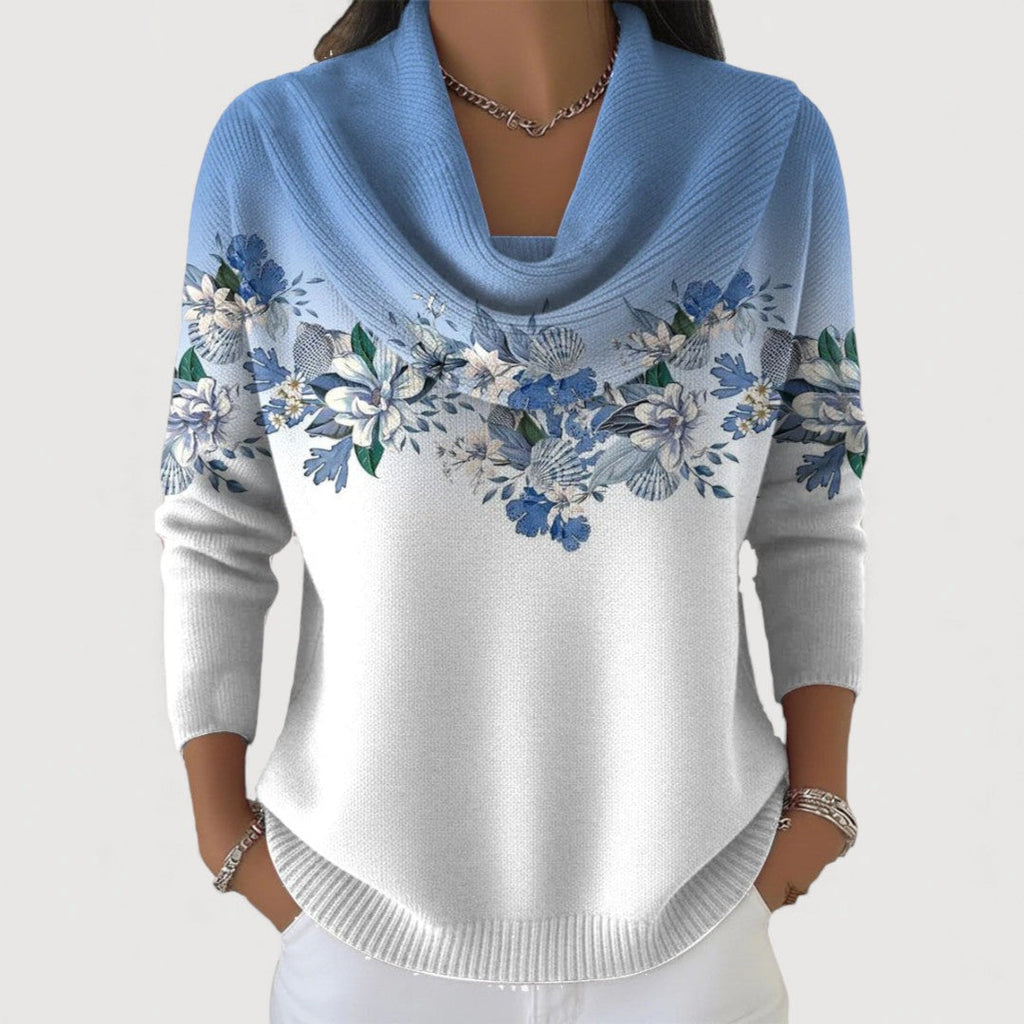 Damen Pullover Emma – Baumwolle, Rollkragen, Blumenmuster