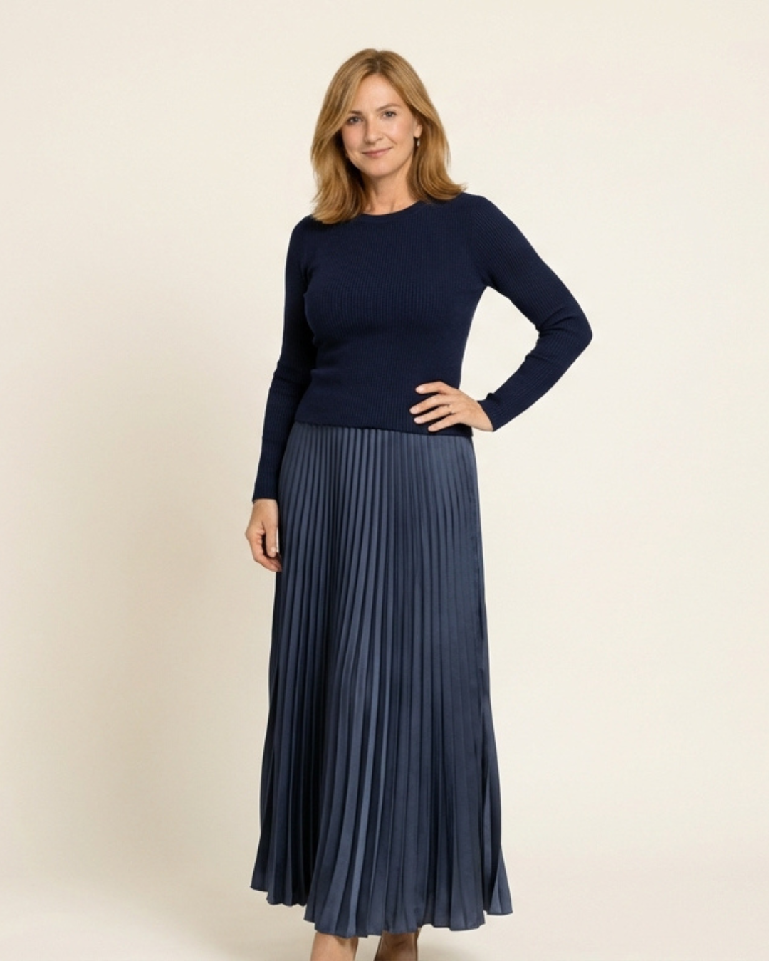 Damen Maxikleid Emma – Jerseytop mit Plissee-Rock