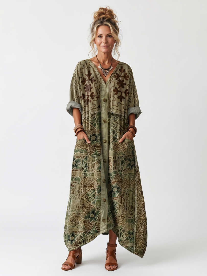 Damen Midikleid Mira – Oversized Schnitt mit Knöpfen und Taschen
