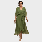 Damen Chiffonkleid Emma – V-Ausschnitt, fließend