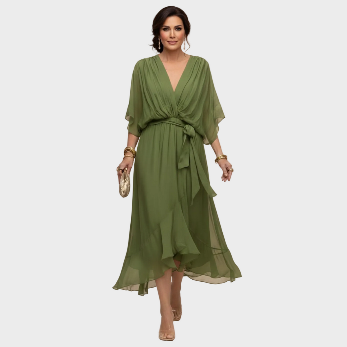 Damen Chiffonkleid Emma – V-Ausschnitt, fließend