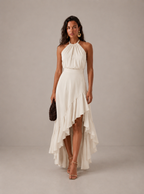 Damen Hochzeitskleid Emma – Asymmetrischer Volant & Neckholder