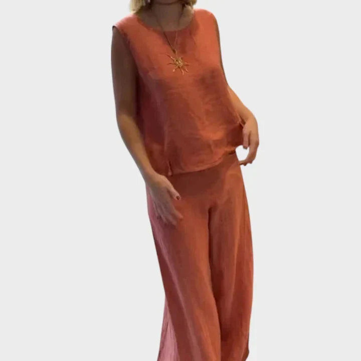 Damen Boho Zweiteiler Emma – Fließender Stoff Naturtöne