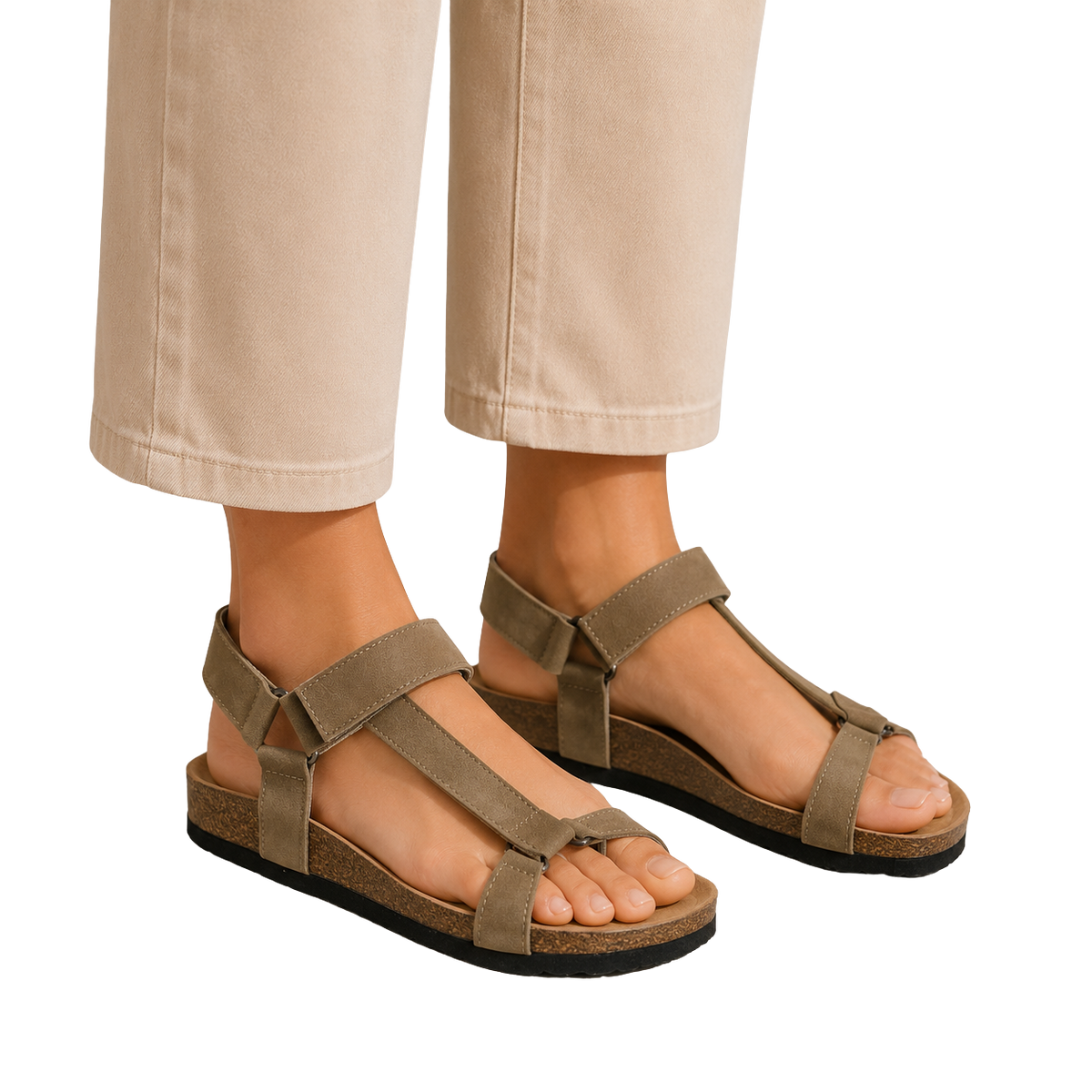 Herren Sandale Paul – Beige, Minimaldesign, Klebeverschluss