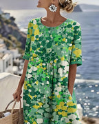 Damenkleid Midi Lina – florales Muster, locker fließender Schnitt