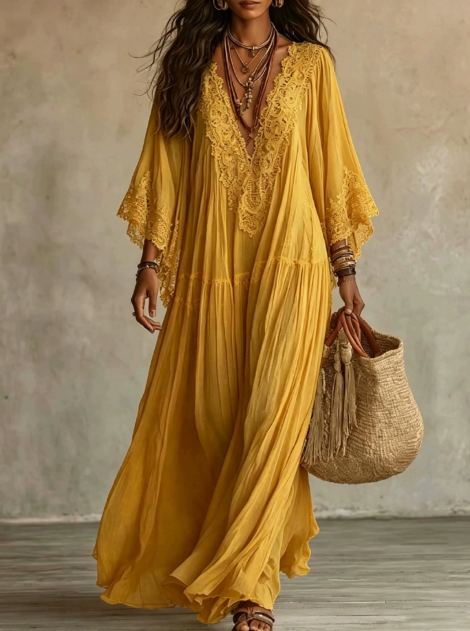 Damen Ibiza-Maxikleid Brisa – Häkelstoff, Weiß, Boho-Stil