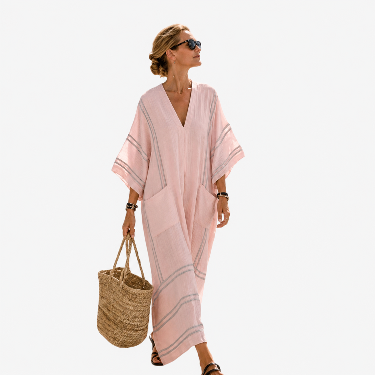 Damen Kaftan Emma – Lang, Streifenmuster, fließender Schnitt