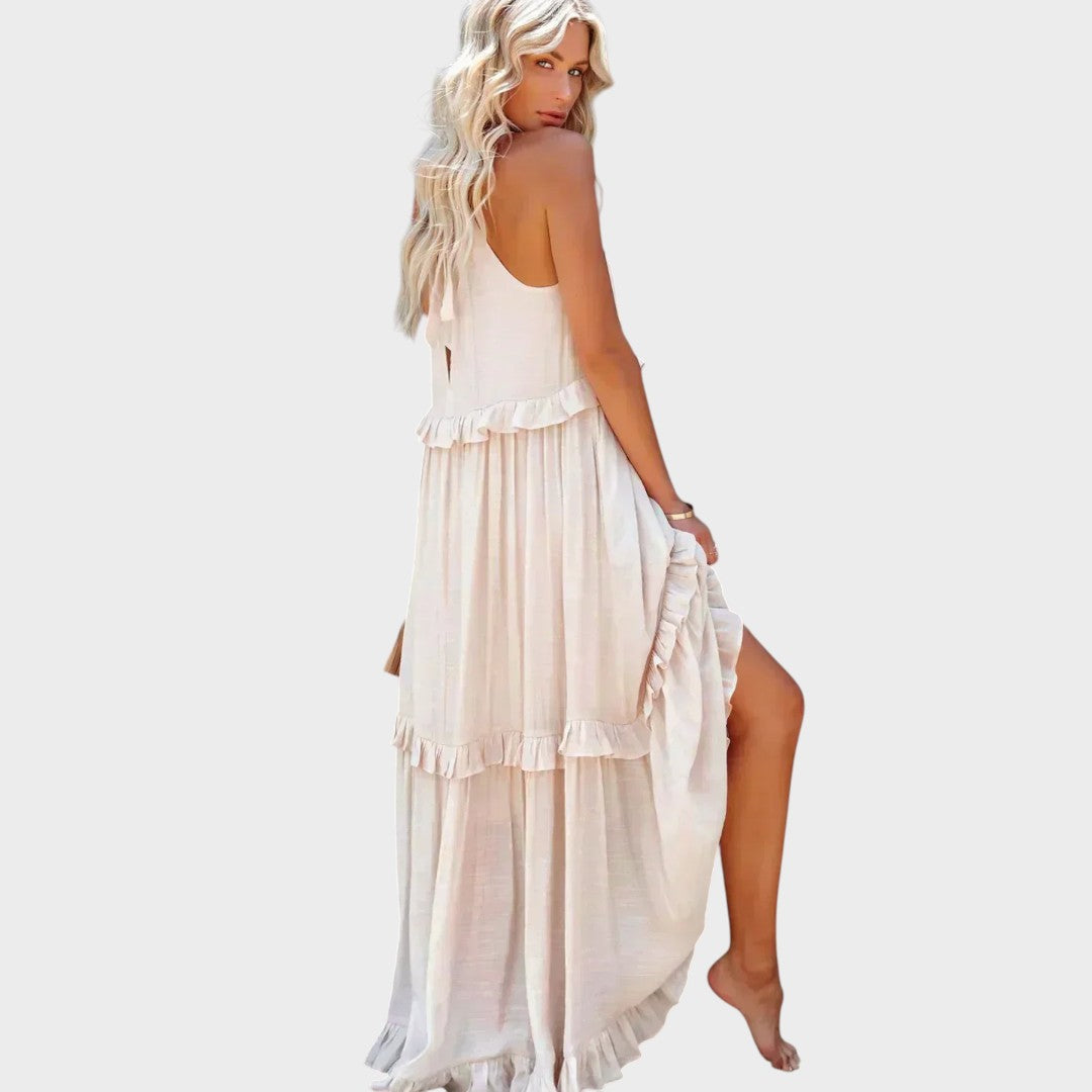 Damen Kleid ohne Ärmel Emma – Volantdetails fließender Schnitt