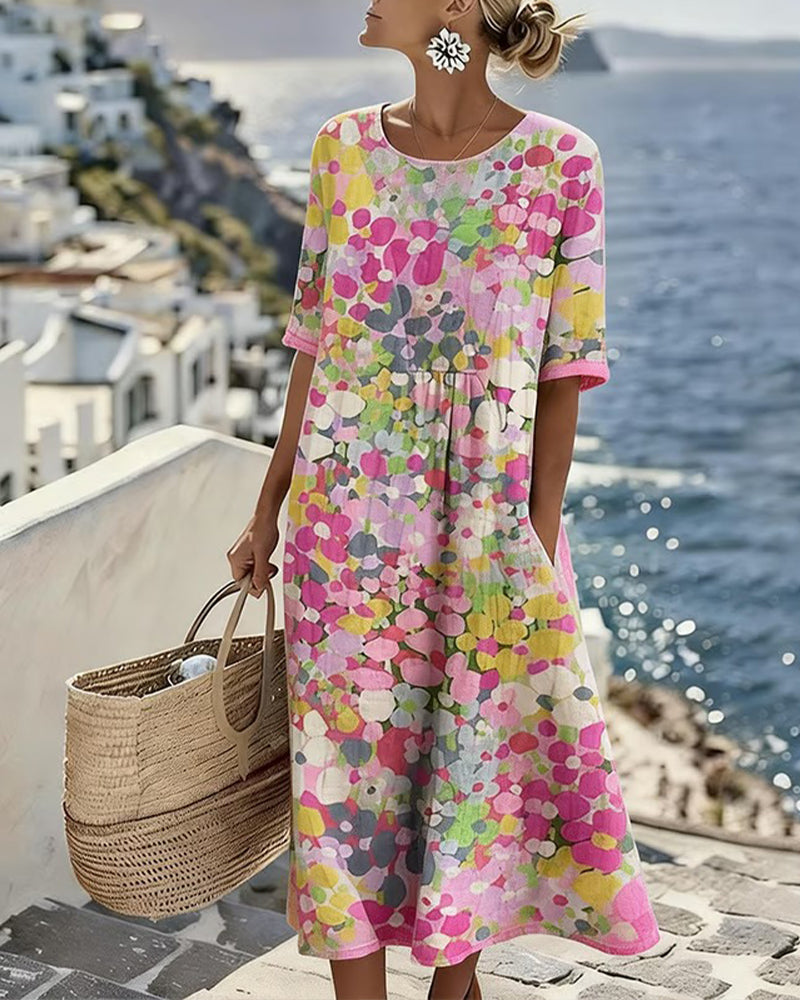 Damenkleid Midi Lina – florales Muster, locker fließender Schnitt