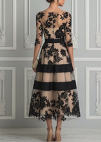 Belle & Julia Vestido Midi de Encaje Acampanado para Mujer Negro