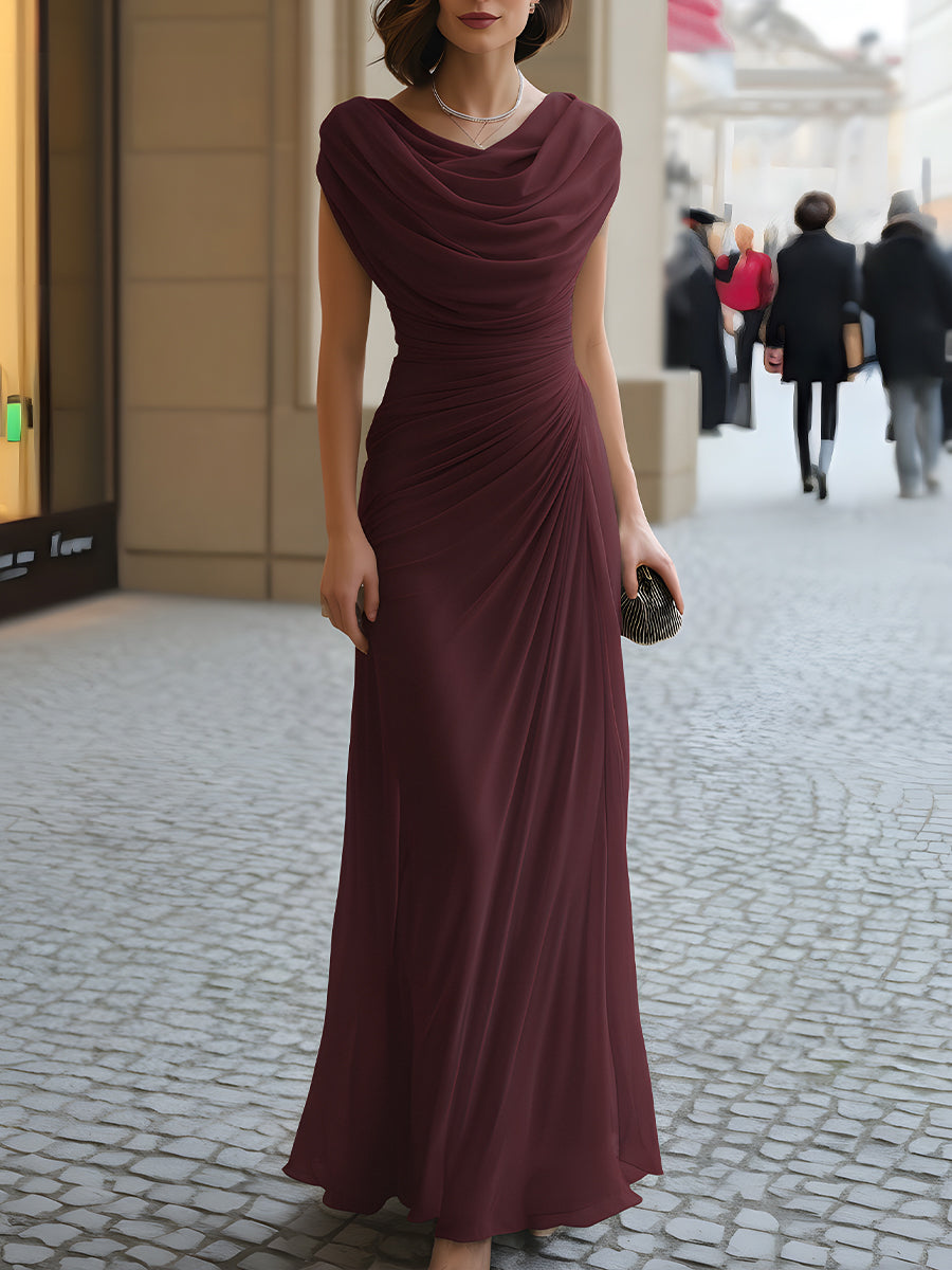 Damen Maxikleid elegant Lena – Drapierter Ausschnitt, fließend