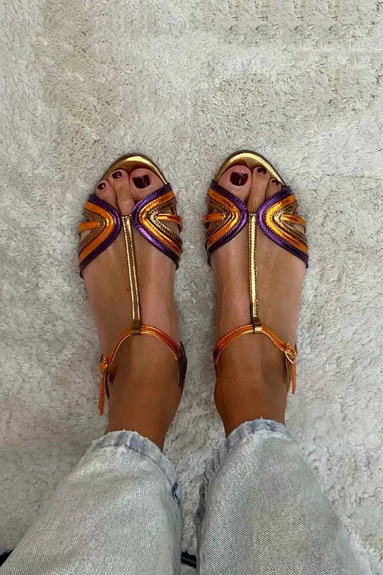 Damen Sandale Lina – Gold metallic mit Riemchen