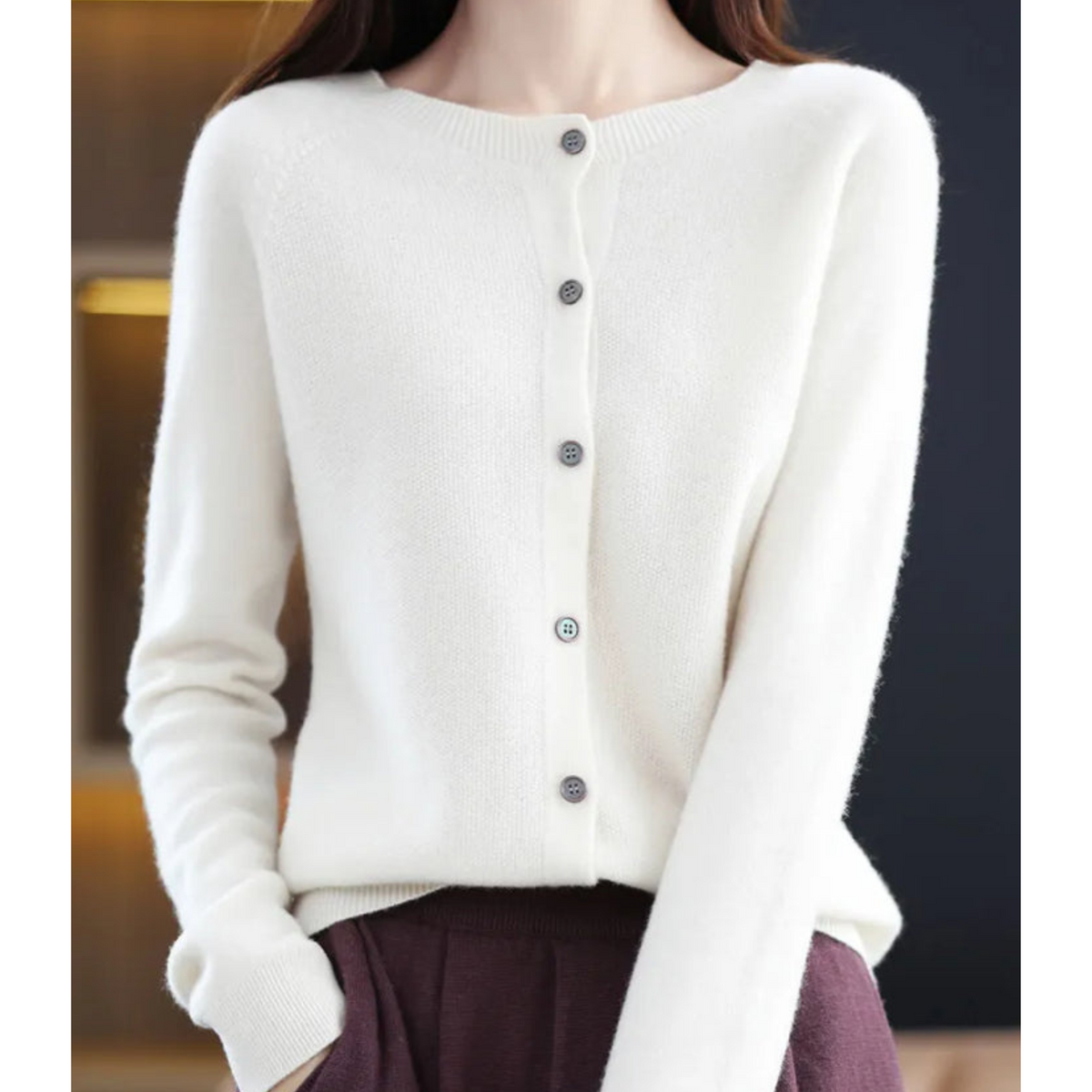 Cárdigan mujer lana merino y cachemira cuello redondo - vista 5