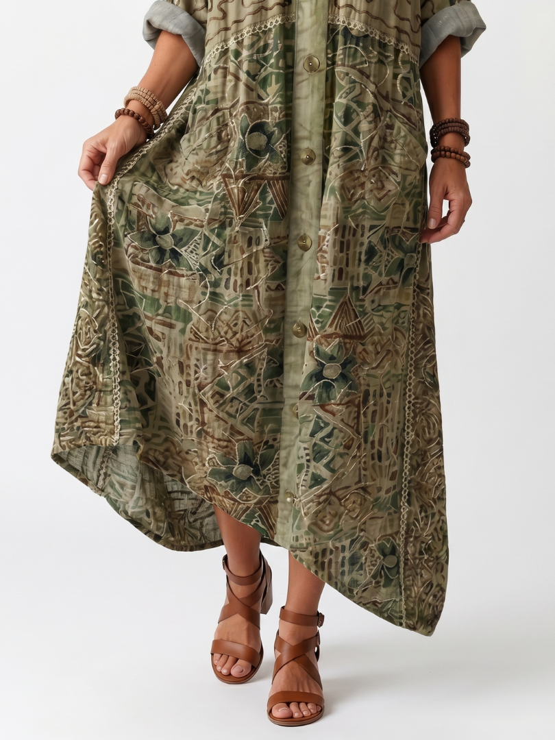 Damen Midikleid Mira – Oversized Schnitt mit Knöpfen und Taschen