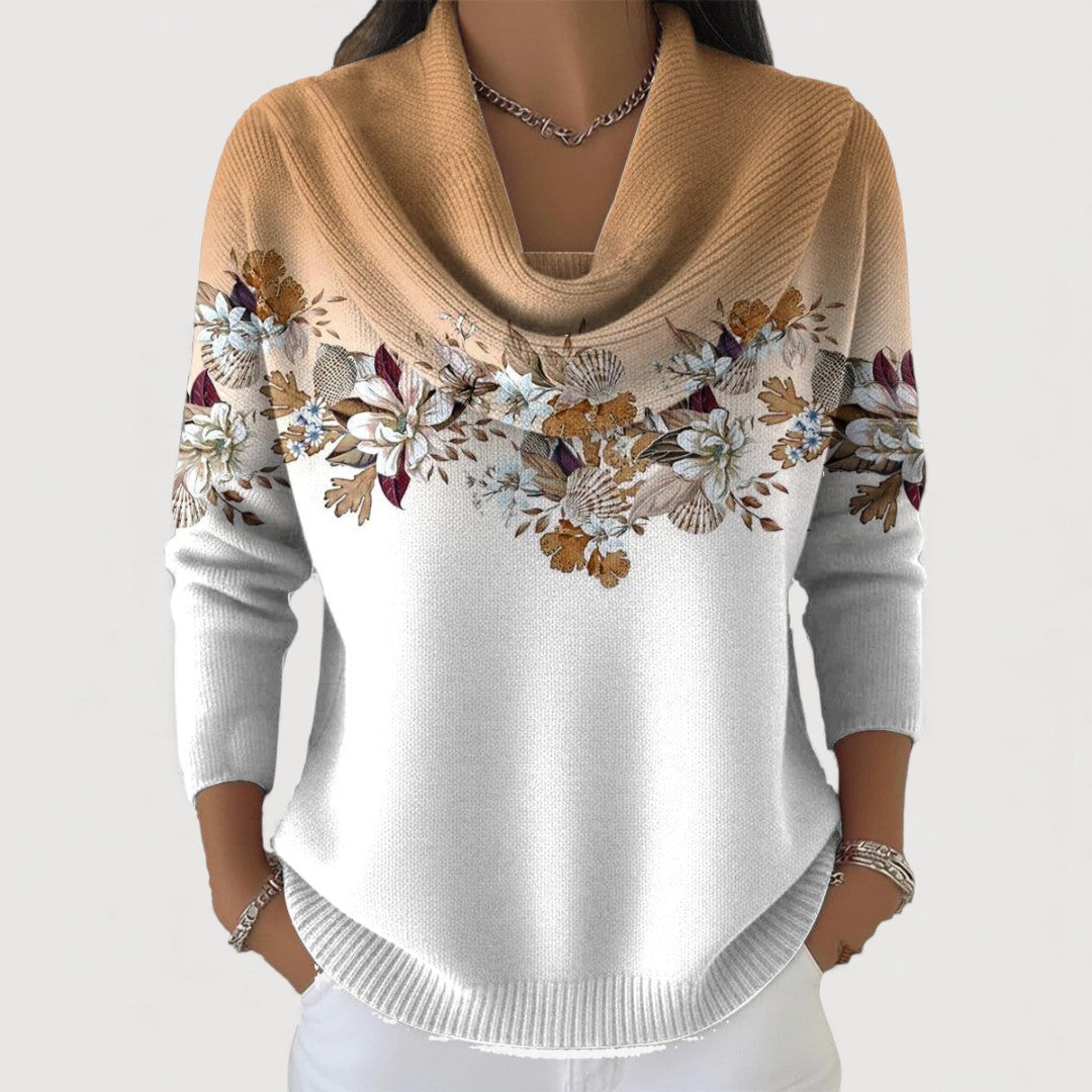 Damen Pullover Emma – Baumwolle, Rollkragen, Blumenmuster