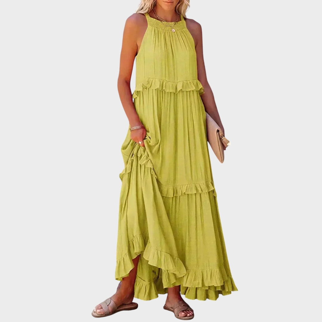 Damen Kleid ohne Ärmel Emma – Volantdetails fließender Schnitt